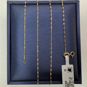 18K Genuine Yellow Gold Mirror Chain Necklace